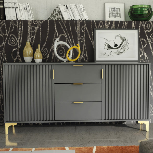 Tide Crest 140cm Modern Sideboard with Gold Accents and Storage