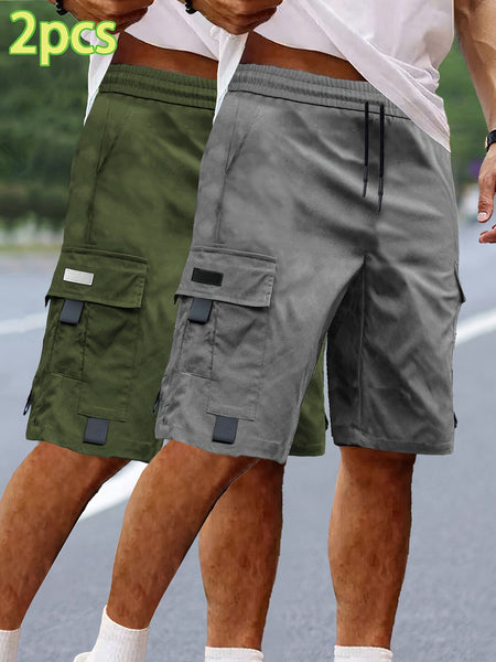 Set of 2 Men'S Summer Casual Woven Strap Cargo Shorts