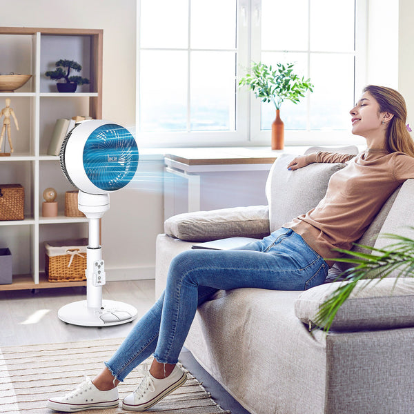 9'' Air Circulator Fan 3 Speed 3 Mode, 70 Oscillation 90 Vertical Tilt, Height Adjustable, Remote Controller, for Living Room, Bedroom, Office, Black and White