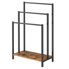 Blanket Rack, Wardrobe Quilt Rack, Freestanding Towel Holder for Bathroom, Drying Stand with 3 Towel Rails And Storage Shelf, Metal, for Bath And Hand Towels, Rustic Brown And Black
