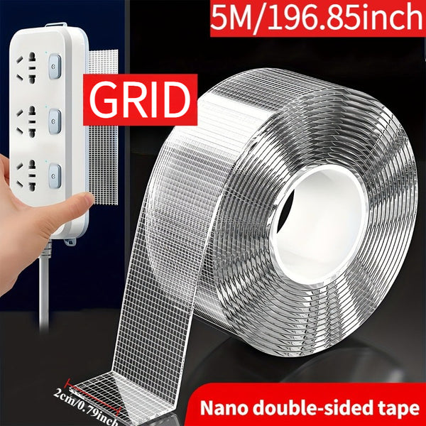 2pcs Industrial Grade Nano Double-Sided Tape, 5-Meter-Long Removable Without Leaving Any Marks, PET Transparent Material, High Viscosity | Strong Load-Bearing | Easy to Tear And Cut | Temperature Resistant, Reusable, Suitable for Home, Office, Car, Office