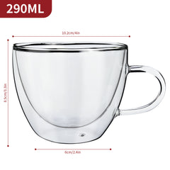 Vinsani Double Walled Coffee Drink Glasses Tea Cup Mug Heat Cold Resistant Aesthetic Clear Borosilicate Glass with Handle Cappuccino Latte Tea Dessert Hot and Cold Drinks