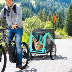 Pawhut Pet Bicycle Trailer Dog Cat Bike Carrier Water Resistant Green Outdoor