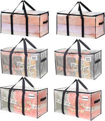 VENO 8 Pack Extra Large Moving Storage Bags with Zips, Heavy-Duty Organizer Tote, Moving Box Alternative, Packing Supply, Clothes Storage Bin, Tag Pocket for Label, Water-Resistant (Clear, 8 Pack)