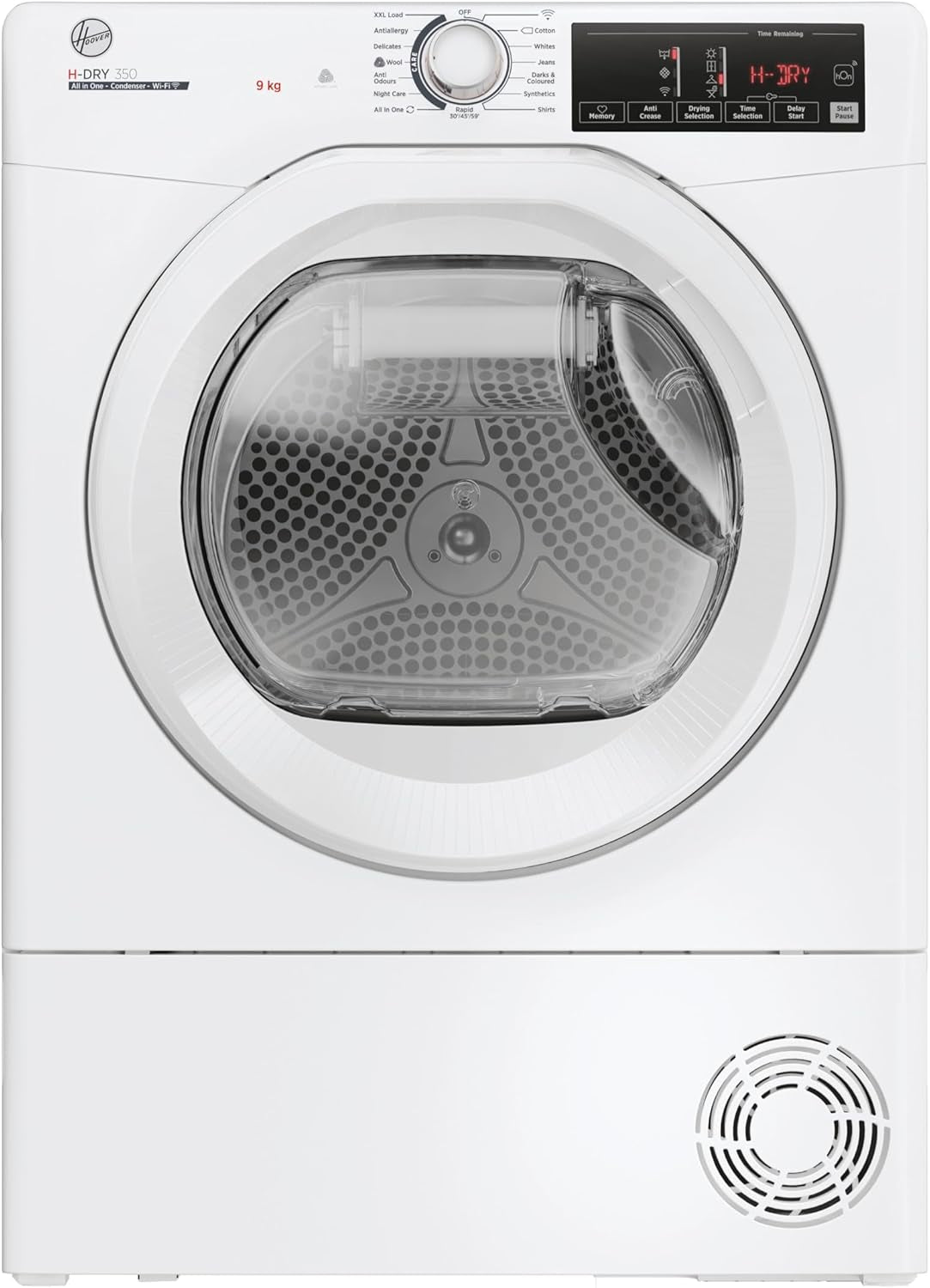 Hoover H-DRY 350 HREC9TE 9KG Condenser Freestanding Aquavision Tumble Dryer with inside Water Container - B Energy Rating - Digital Display - Start Delay - 14 Programmes - H 850 X W 600 X D 595 (MM)