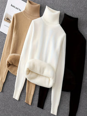 3pcs Set, Women's High-Neck Fashion Sweater, -Lined and Thickened, Women's Apparel, Autumn/Winter Base Layer Sweater, High-Neck Thickened Sweater for a Perfect Fit, Warm Base Layer Long-Sleeve Sweater, New Autumn/Winter Design
