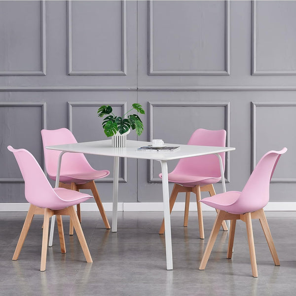 mcc direct Set of 4 Dining Chairs Wooden Legs Soft Cushion Pad Stylish DELUXE Retro Lounge Dining Office EVA
