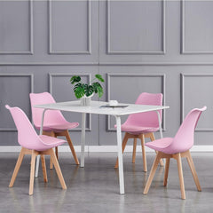 mcc direct Set of 4 Dining Chairs Wooden Legs Soft Cushion Pad Stylish DELUXE Retro Lounge Dining Office EVA