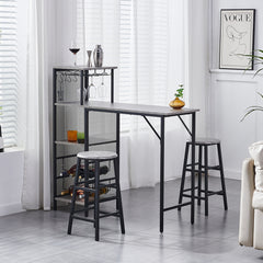 3pcs Bar Table and Stools Set, Kitchen Breakfast Bar Table and Chairs Set 2 with Cup Holder and Wine Rack, Bar Table Sets Furniture for Kitchen, Dining Room, Pub, Cafe