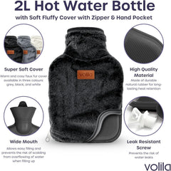 Hot Water Bottle - 2L Hot Water Bottle for Pain Relief, Hand and Foot Warmer - Luxury, Soft and Washable Hot Water Bag for Hot and Cold