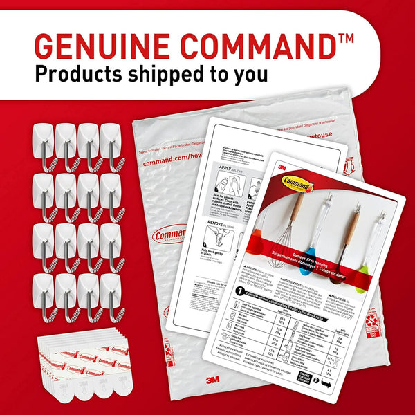 Command GP067-16NA Small Wire Hardware, Silver, White, 16 Hooks