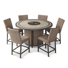 Agio Anderson 7 Piece Wicker High Dining Fire Set with Padded Chairs + Cover