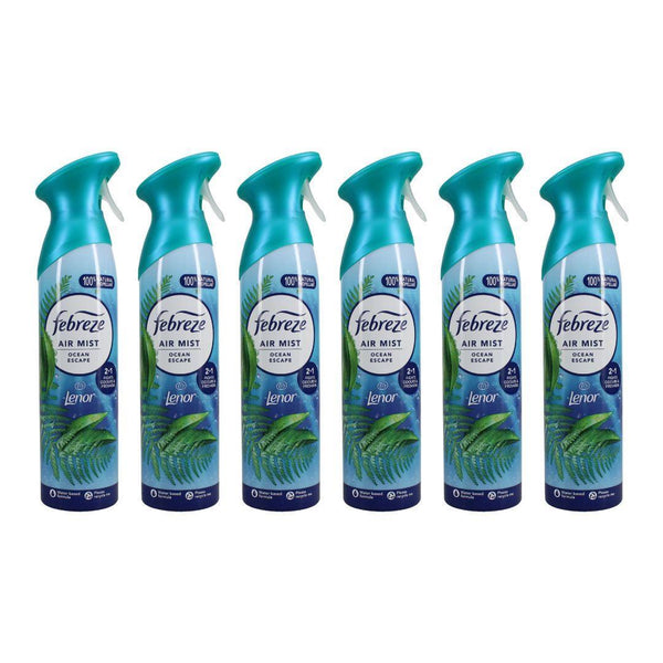 Pack of 6 - Febreze Lenor Air Mist Ocean Escape Air Freshener Spray 185 ML