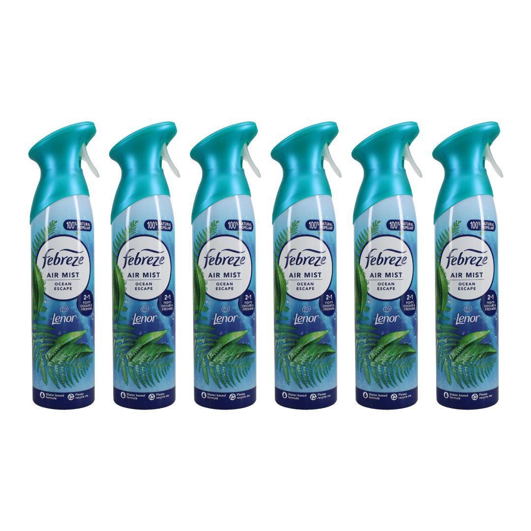 Pack of 6 - Febreze Lenor Air Mist Ocean Escape Air Freshener Spray 185 ML