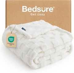Bedsure Fleece Throw Blanket for Sofa - Fluffy Cosy Warm Blankets for Bed, Soft Cute Single Throw Gifts for Women and Girls, off White, 130X170 Cm