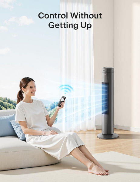 Pelonis 30-Inch Advanced Bladeless Tower Fan with Remote Control, 3 Adjustable Speeds, Ultra-Quiet Cooling, 7-Hour Programmable Timer - Perfect for Home, Office, and Bedroom Comfort