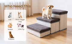 Foldable Dog Stairs, 3 Tier Pet Steps with Storage, Adjustable Dog Ramp for Bed and Sofa, Soft Flannel Pet Stairs for Small & Medium Dogs and Cats