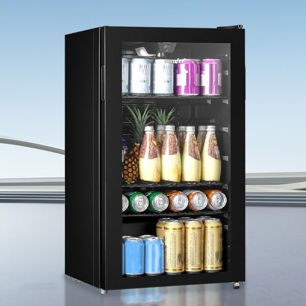 Midea COMFEE' Under Counter Drinks Fridge - 93L Capacity, Holds Up To 115 Cans, Precision Cooling (2℃ To 15℃), Full-Length Low-E Glass Door, Removable Shelves, LED Light, Low Noise [Energy Class E] - Essential for Home Kitchens & Dorms