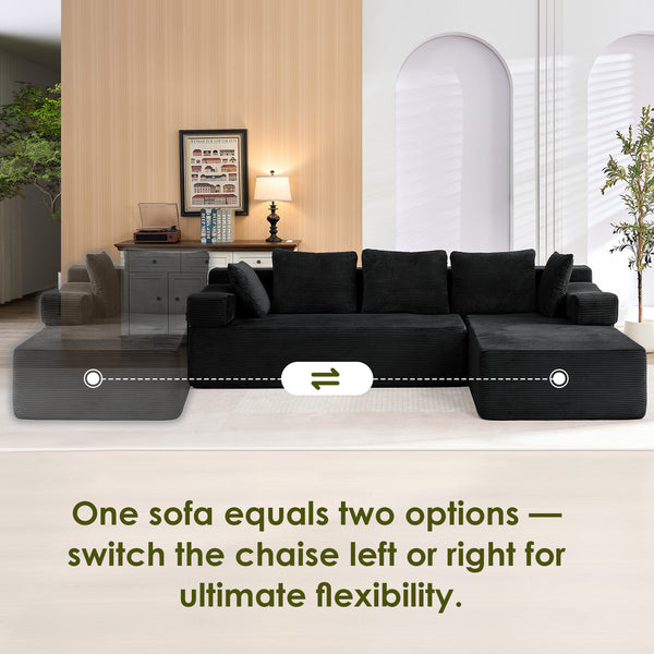 ROXGOX L-Shaped Sectional Sofa with Reversible Chaise, Left or Right Facing Modular Couch, No Assembly Required, Perfect for Small Apartment, Black Borwn Grey