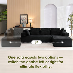 ROXGOX L-Shaped Sectional Sofa with Reversible Chaise, Left or Right Facing Modular Couch, No Assembly Required, Perfect for Small Apartment, Black Borwn Grey