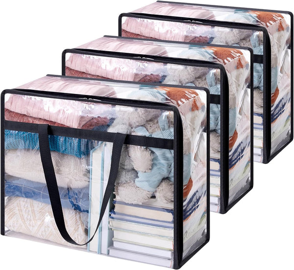 Lifewit 4 Pack Clear Plastic Storage Bags, 40L Foldable Clothes Storage Boxes Wardrobe Organizer Moving Bags with Reinforced Handle for Loft Wardrobe for Bedding Clothes Blanket Duvet