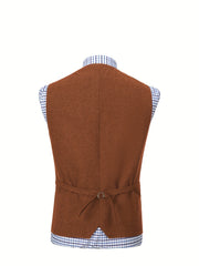 Men'S Vest Wool Blend Herringbone Vintage Men'S Fashion Vest, Groom Best Man Formal Wedding Party Casual Vest