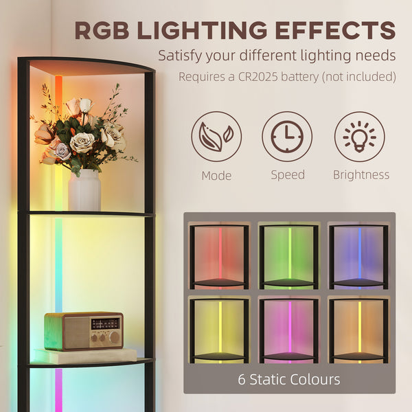 LED Floor Lamp with Shelves, 5-Tier Dimmable Standing Lamp with Adjustable Brightness and Foot Switch, Modern Corner Display Shelf Unit for Living Room Bedroom Office