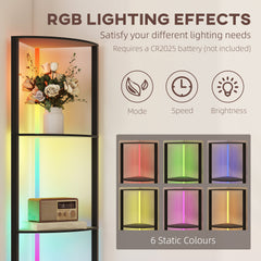 LED Floor Lamp with Shelves, 5-Tier Dimmable Standing Lamp with Adjustable Brightness and Foot Switch, Modern Corner Display Shelf Unit for Living Room Bedroom Office