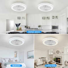 48cm Modern Ceiling Fan, Symmetrical Enclosed Fan Light Design, 6 Speeds Adjustable 3 Color Dimmable Reversible LED Ceiling Fan, 1/2/4h Timer, Remembers Your Lighting Settings, for Bedrooms, Living Rooms, And Kitchens, Available In Black Or White