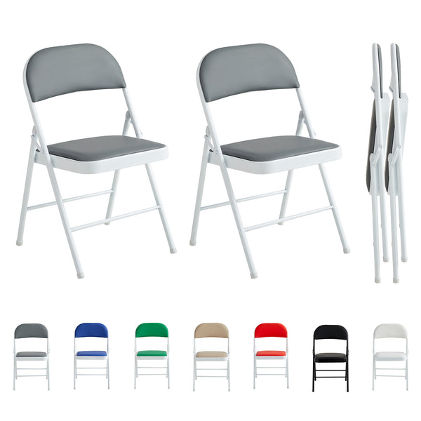 Set of 2 Folding Chairs, Faux Leather Foldable Chairs with Metal Frame and Padded Seat, Easy to Fold and Store for Home, Office, Dining and Reception