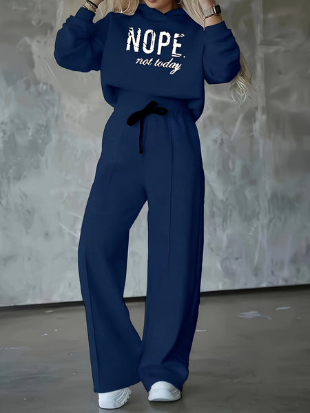 Women'S Two-Piece Casual Outfit, Featuring a Warm Hooded Sweatshirt with Letter Patterns
