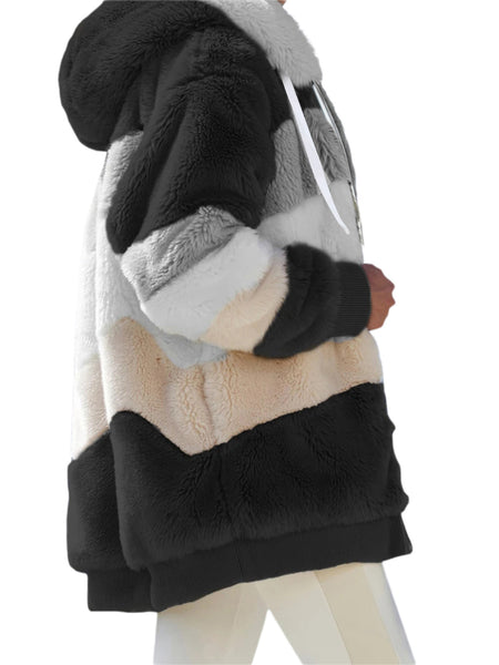 Women'S Faux Fur Shearling Fleece Jacket - Full-Zip Hooded Coat with Full-Length Zipper, Plush Fleece Lining, Purple & Winter Jacket for Cold Weather