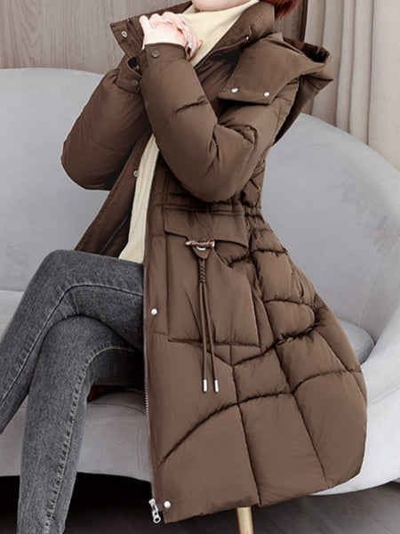 Women's Winter Coat - Thickened Warm Mid-Length Jacket with Front Zipper Closure, Waist-Hugging Fit, Side Pockets - Elegant Cold Weather Outerwear for Everyday & Formal Events - Ladies Winter Coats, Durable Warmth