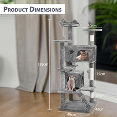 138 cm Cat Tree Tower – Multi-Level Cats Activity Centre with Scratching Posts, Condos, Ladder & Platforms – Indoor Cat Climbing House for Play, Rest & Fun