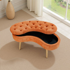 Modern Creative Curved Design Upholstered Storage Bench, Shoe Changing Bench At The Entrance, Living Room Sofa Bench, Bedside Bench in The Bedroom, Large-capacity Storage Long Bench with Natural Wood Legs, Suitable for Entrance, Living Room, and Bedroom,