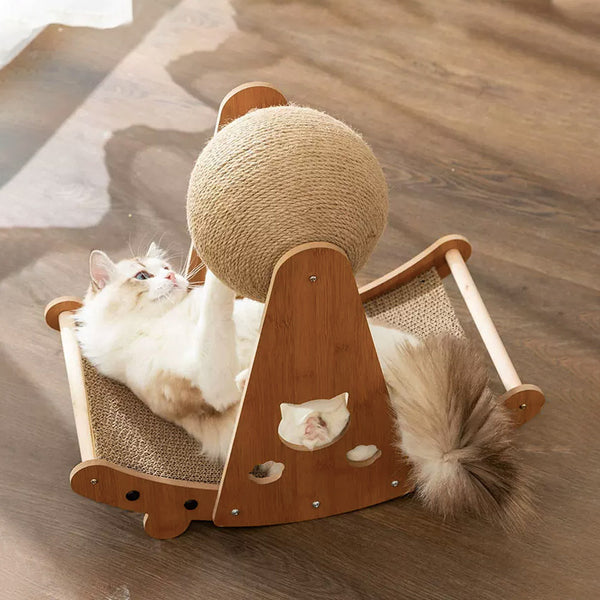 Cat Ball Scratcher with Solid Wood Stand Interactive Climbing Frame for Indoor Cats Durable Handwrapped Protecting Furniture Fun Exercise for Kittens and Pets