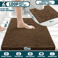 2-Piece Loop Bathroom Mat Set | Soft Chenille Microfiber Rugs with Non-Slip Backing | Machine Washable | Includes 50x80cm Bath Mat & 50x40cm Pedestal Mat | Stylish, Comfy & Durable | UK STOCK | LOCAL WAREHOUSE