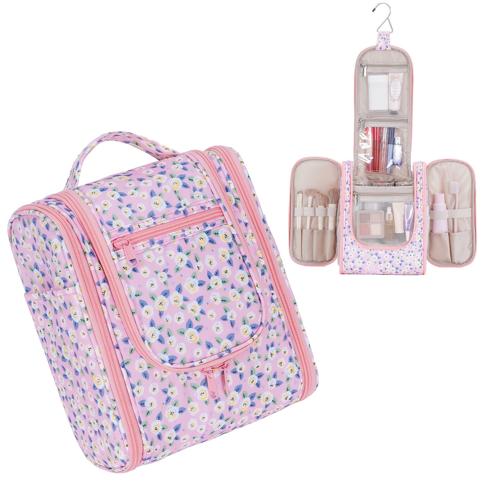 Hanging Toiletry Bag Women Large Travel Makeup Bag Organizer Bag with A PVC Compartment for Essentials Accessories Cosmetics Roomy Toiletries Bag Gift Best Toiletry Bag for International Travel Christmas Gifts
