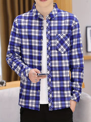 2pcs Set of Long-Sleeved Men'S Shirts, Autumn Men'S Clothing, Plaid Button- Shirts