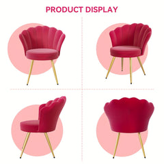 Modern Velvet Accent Chair With Back, Upholstered Vanity Chair For Makeup Room, Makeup Side Chair Desk Chair With Golden Metal Legs For Bedroom Living Room
