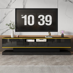 180cm LED TV Stand with 3 Drawers & Open Shelf, High Gloss Modern TV Cabinet with RGB Lights & Gold Trim, PB Board Entertainment Center for Living Room, Gaming & Home Theater - Holds up to 65 Inch TV, Smooth Glide Drawers, Scratch-Resistant, Easy Assembly
