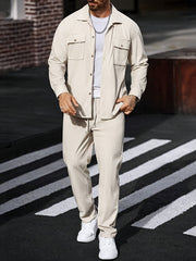 Men's 2pcs Casual Suit, 2-Pocket Shirt and Pants Set for Spring/Autumn, Suitable for Work and Leisure Sports