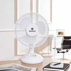 12 Inch Oscillating Table Fan 3 Speed Settings Adjustable Tilt Portable White 35W