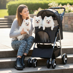 Foldable Pet Stroller With Rain Cover, Portable Foldable Outdoor Walking Cart with Large Space, Hand-Pull Design, Durable Oxford Fabric, Ergonomic Handle & Ventilation Mesh, Lightweight & Sturdy Frame For Small To Medium Dogs - Outdoor Pet Carrier, Modern