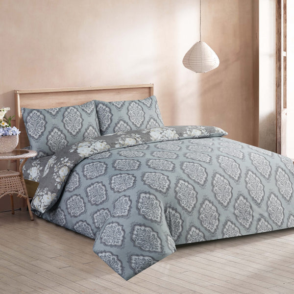 4Pcs Luxury Quilt Cover Bedding Set Royal Floral Reversible Bed Set – Includes Duvet Cover, Fitted Sheet & Pillowcases, Lightweight Microfiber, Durable & Machine Washable, Comforter Cover Set For Single, Double & King Bed
