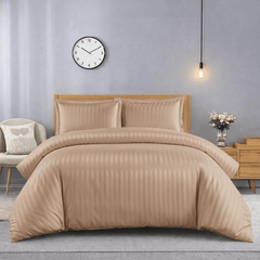 Luxurious Hotel Quality Egyptian Stripe Duvet/Quilt Cover Bedding Set with Pillowcases All Sizes Bedding Set - 3pcs Hypoallergenic Satin Stripes Microfiber Duvet Quilt Cover with Pillow Cases - Soft Comfortable, Durable Breathable & Anti-Wrinkle Duvet Cov