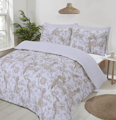 Night Comfort Eco Breathable Duvet Cover with Pillowcases | 100% Polycotton Percale Exclusive Chinoiserie Birds - Gold Design | Machine Washable and Non-Allergenic Bedding Set