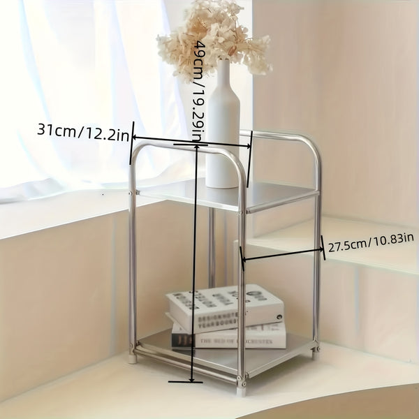 Heavy-Duty 2-Tier Stainless Steel Shelving Unit - Free-Standing/-Mountable Wire Storage Rack with Polished, Easy Assembly, Space-Saving Small Square Shelf Suitable for Kitchen, Coffee Station, Bathroom, Bedroom Organization, Utility Racks