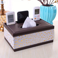 Multi-Functional Faux Leather Tissue & Storage Box with 4 Compartments, Includes Remote Control & Household Napkin Storage, Wipe-Clean in Seconds, Ideal for Living Room, Study & Café Countertops, Perfect for Home Supplies, Back to School & Festive Decorat