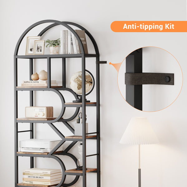 Arched Bookshelf, 9-Tier Metal Open Bookcase, Bookcase Display Racks, Modern Book Shelf for Living Room, Bedroom, Office, Geometric Display Shelf